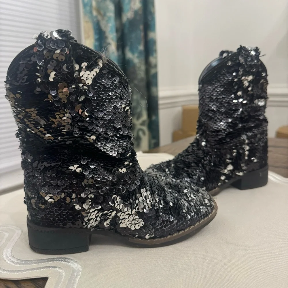 Laredo Black Sequin Square Toe Boots Cowgirl Horse Riding Rodeo Sz 10